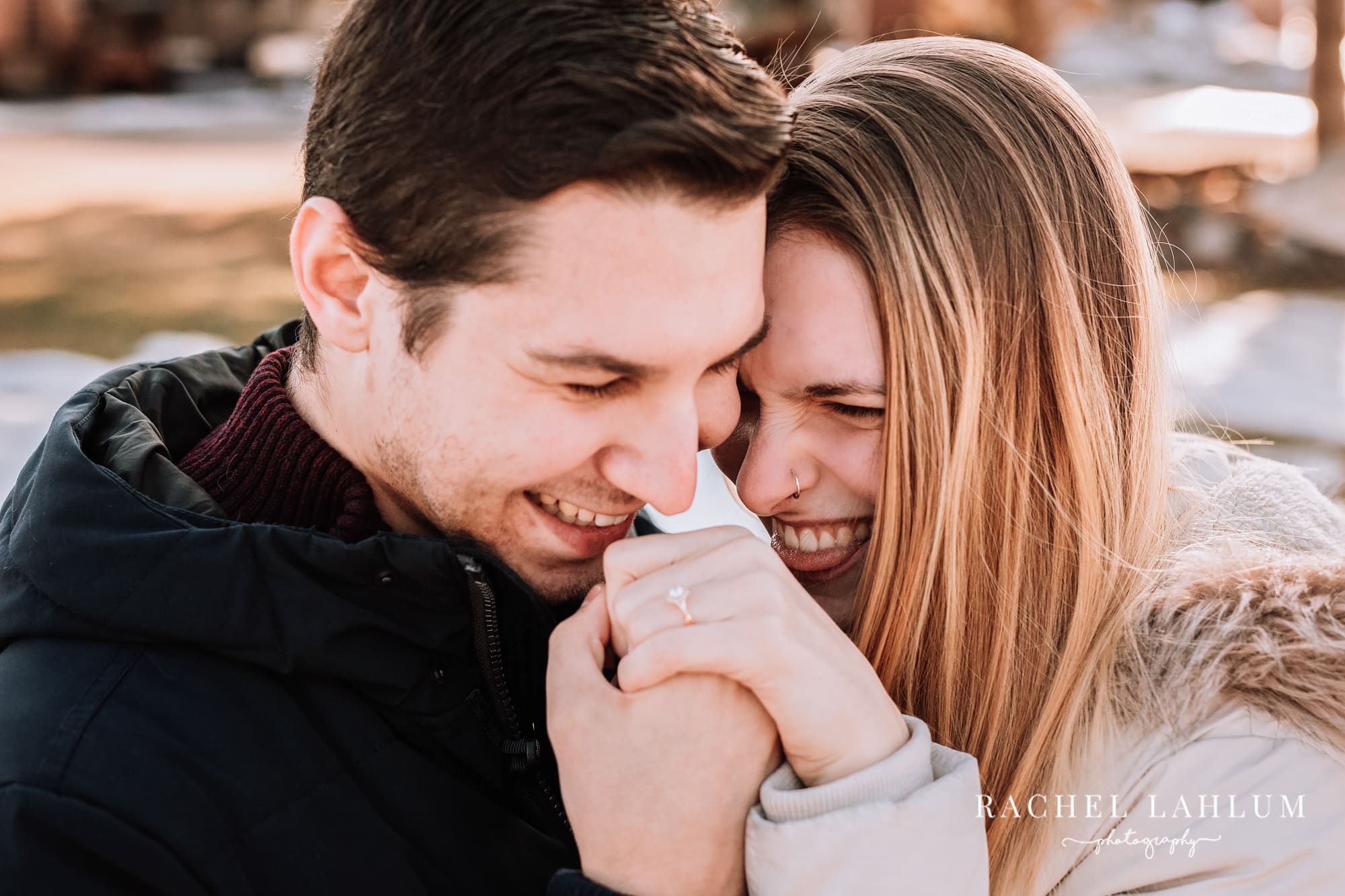 Winter engagement session couple in Forest Lake, Minnesota.