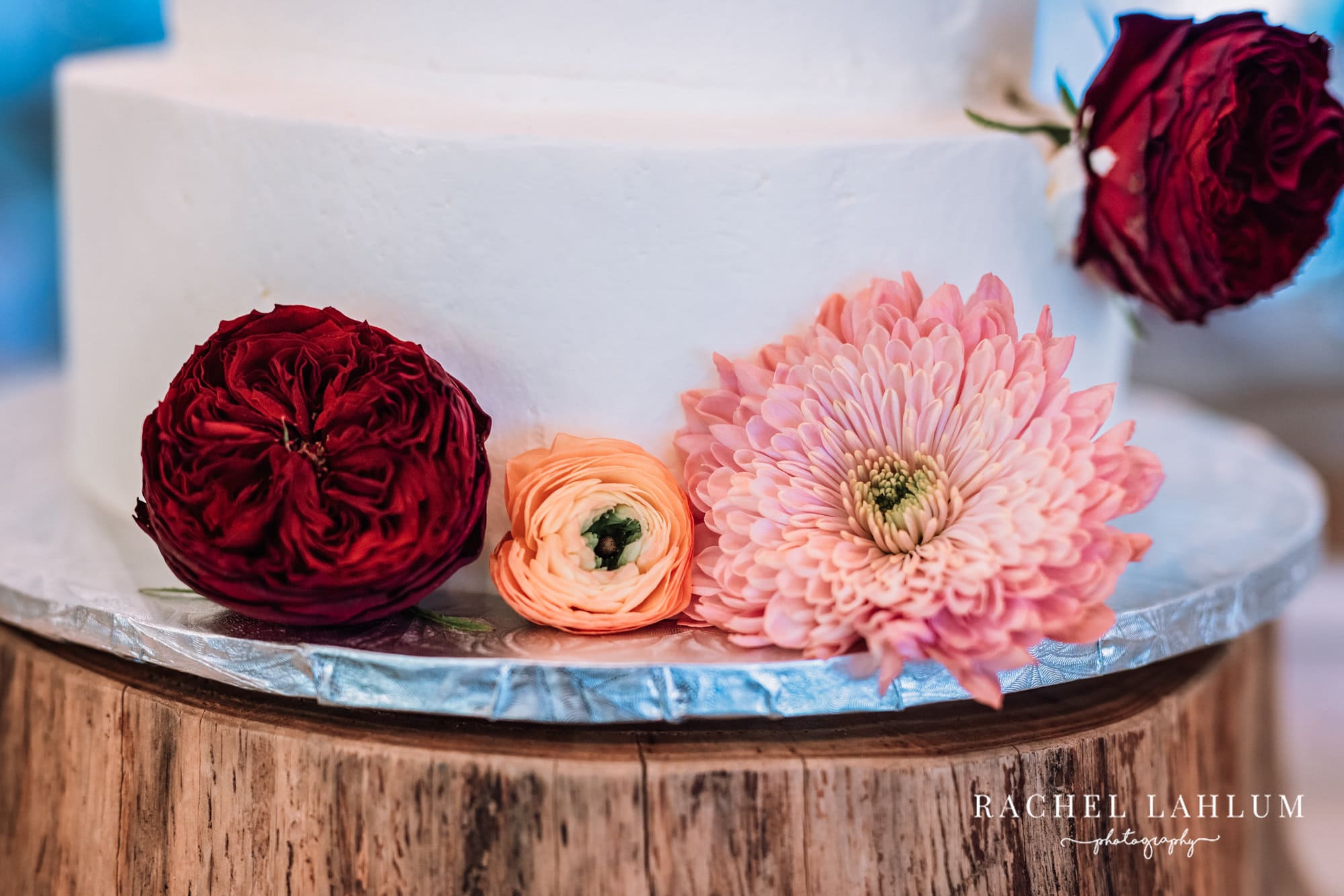 Close up of wedding floral arrangements at Camrose Hill. 