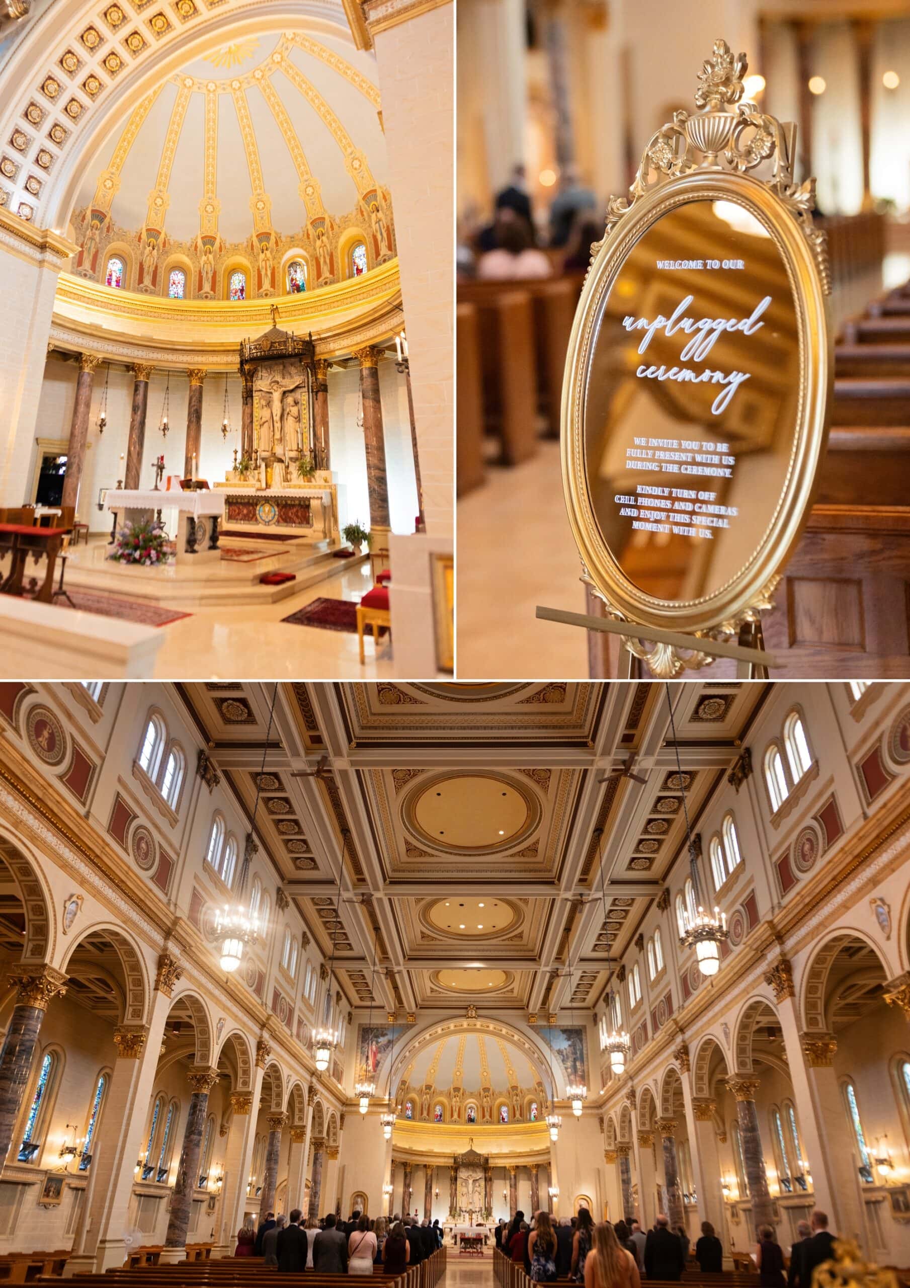 A stunning view of the architecture and guests from the back of the sanctuary at the Holy Cross Catholic Church in NE Minneapolis