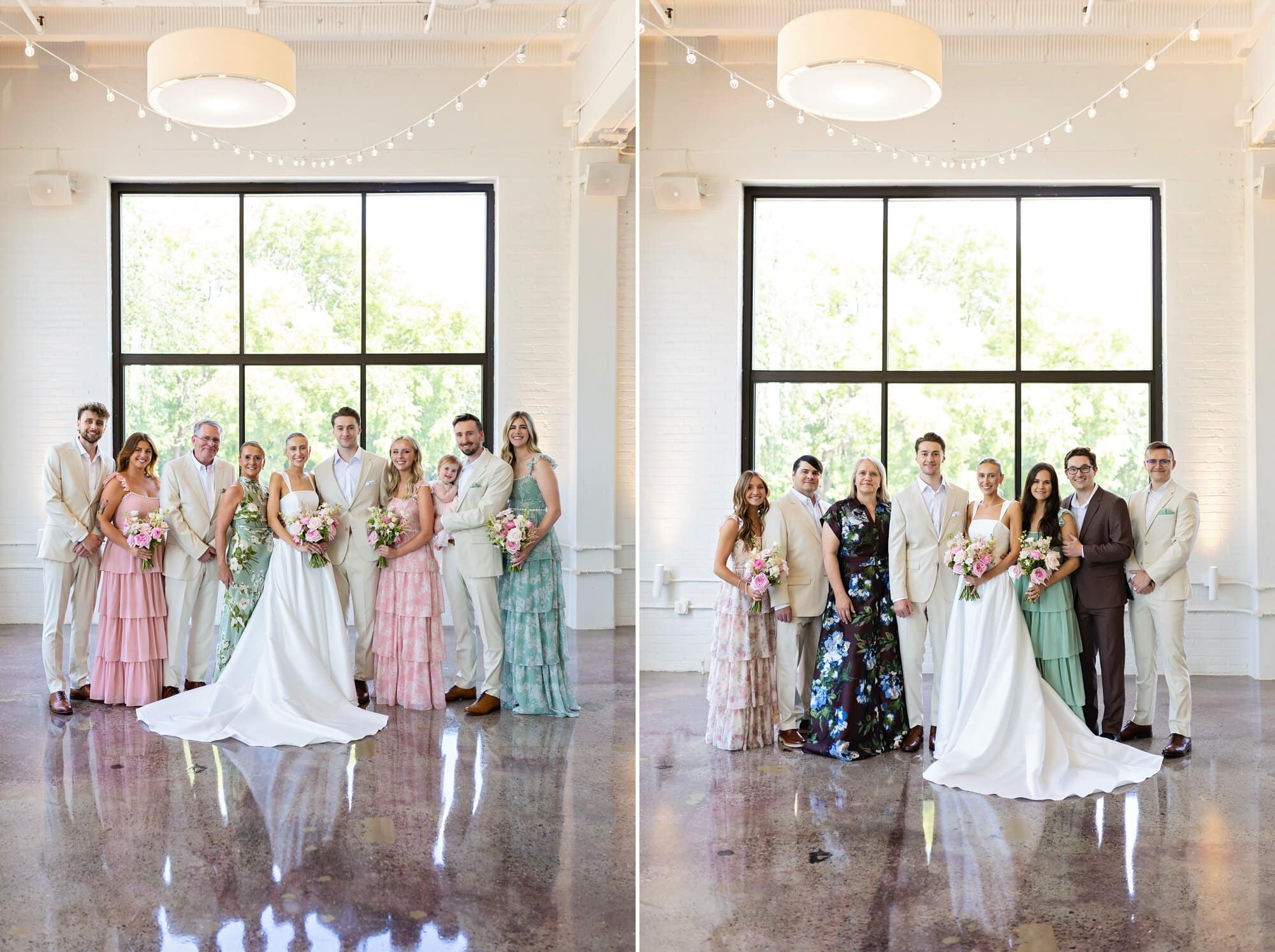 Family photos with the bride and groom at a relaxed wedding at the Urban Daisy in Minneapolis, Minnesota